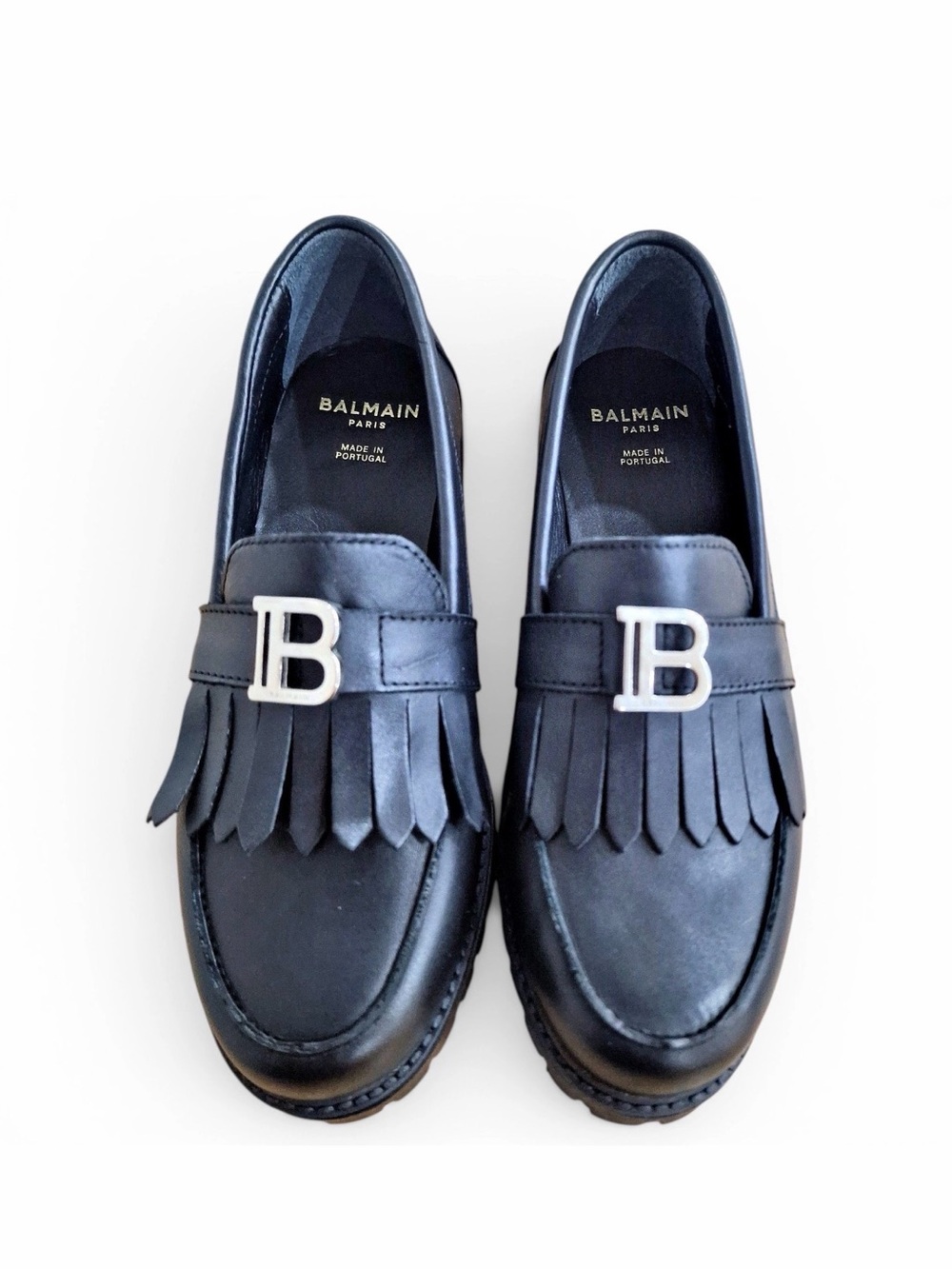 Balmain Women’s Black Fringe Leather Loafers